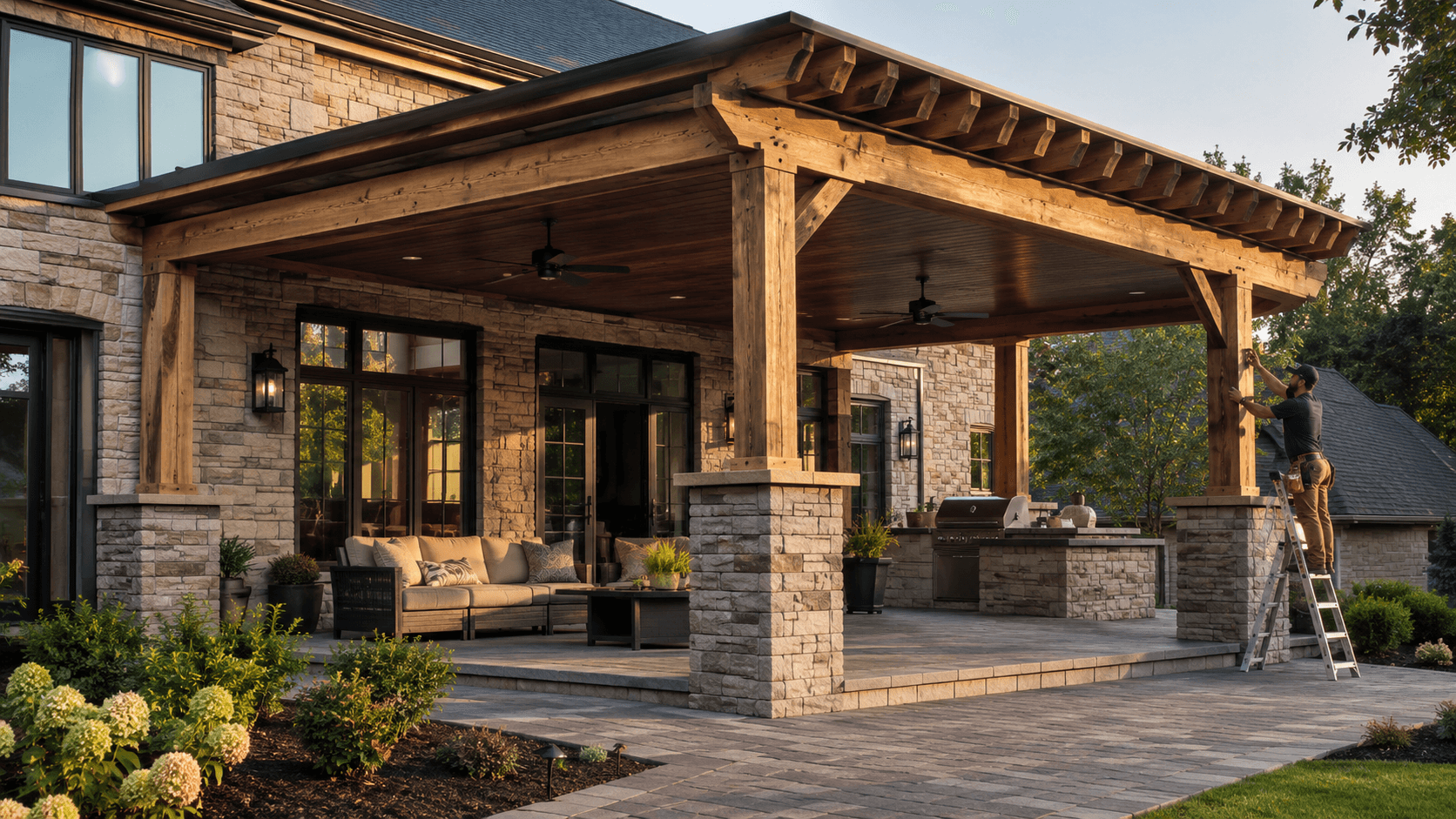 General contractor completing a custom covered outdoor living space